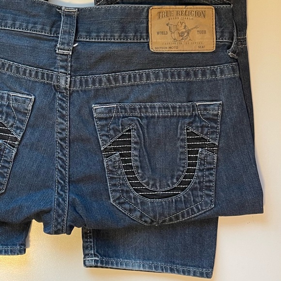 True Religion Moto Slim Run Jeans - Tonal Stitching & Biker Style - Size 32 - Picture 9 of 15